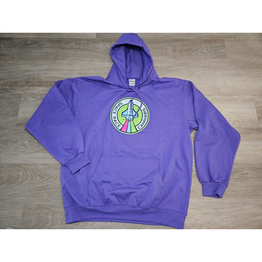 ATC Space Race Cannabis Hoodie Mens XL Purple Graphic Pullover Sweatshirt